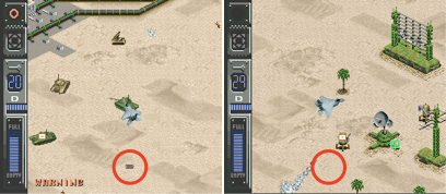Abb. 3.4 Fehlender Schatten im Spiel Air Strike Patrol im Emulator ZSNES (rechts) durch nicht implementierte Mid-Scanline-Rastereffekte
